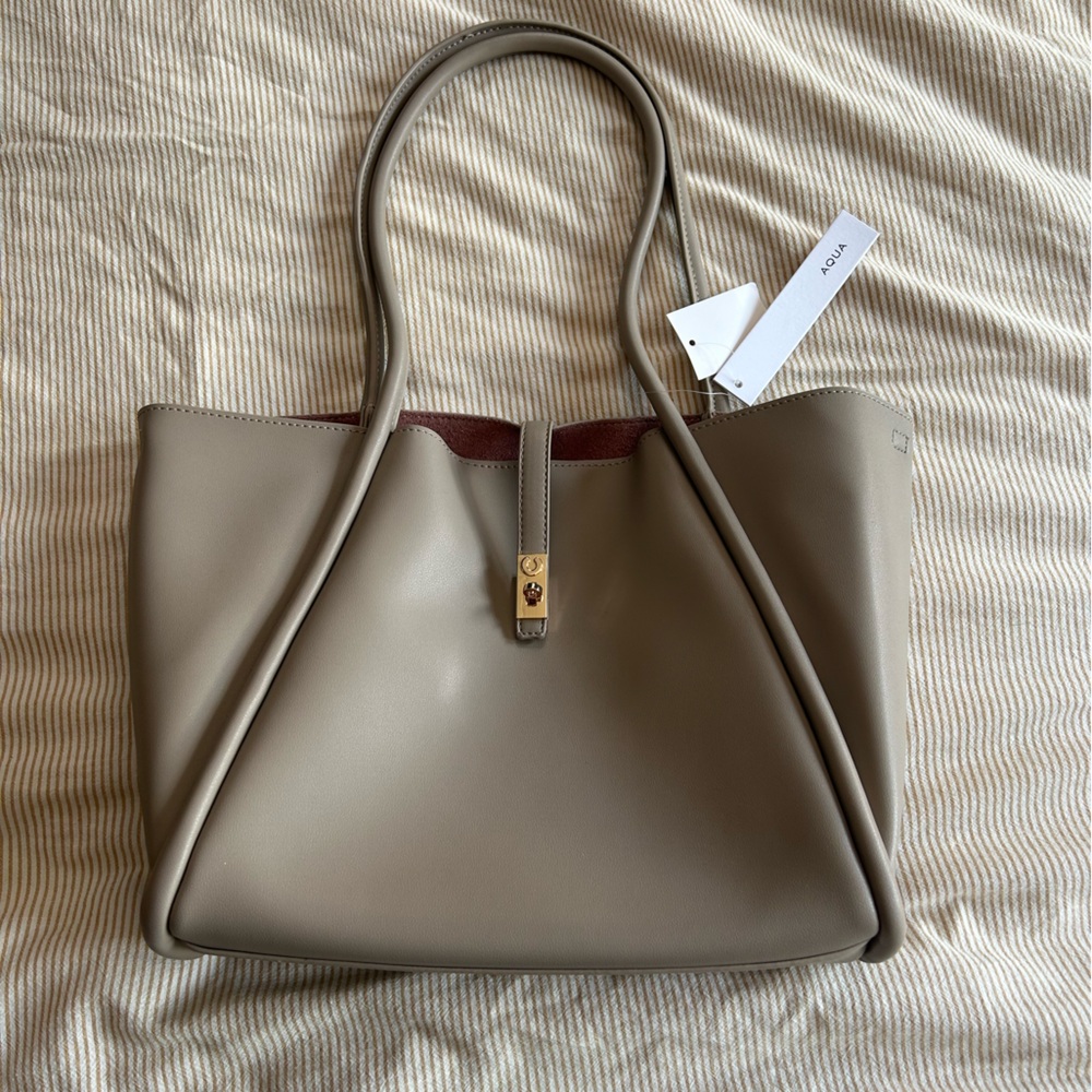 Aqua Taupe and Brown Tote Bag
